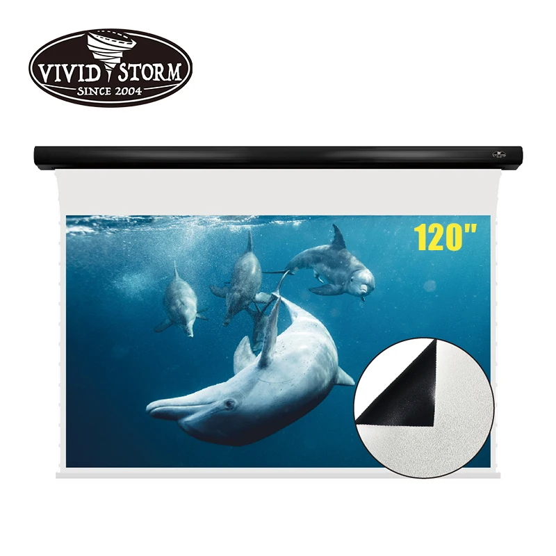 

VIVIDSTORM 120 inch Slimline Electric Tab-tensioned pull down PVC white cinema screen material UHD Home/Movie/Theater