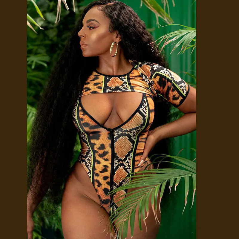 
2020 New 4XL 5XL women plus size swimwear 3 piece swimsuit leopard print long sleeve bathing suit 
