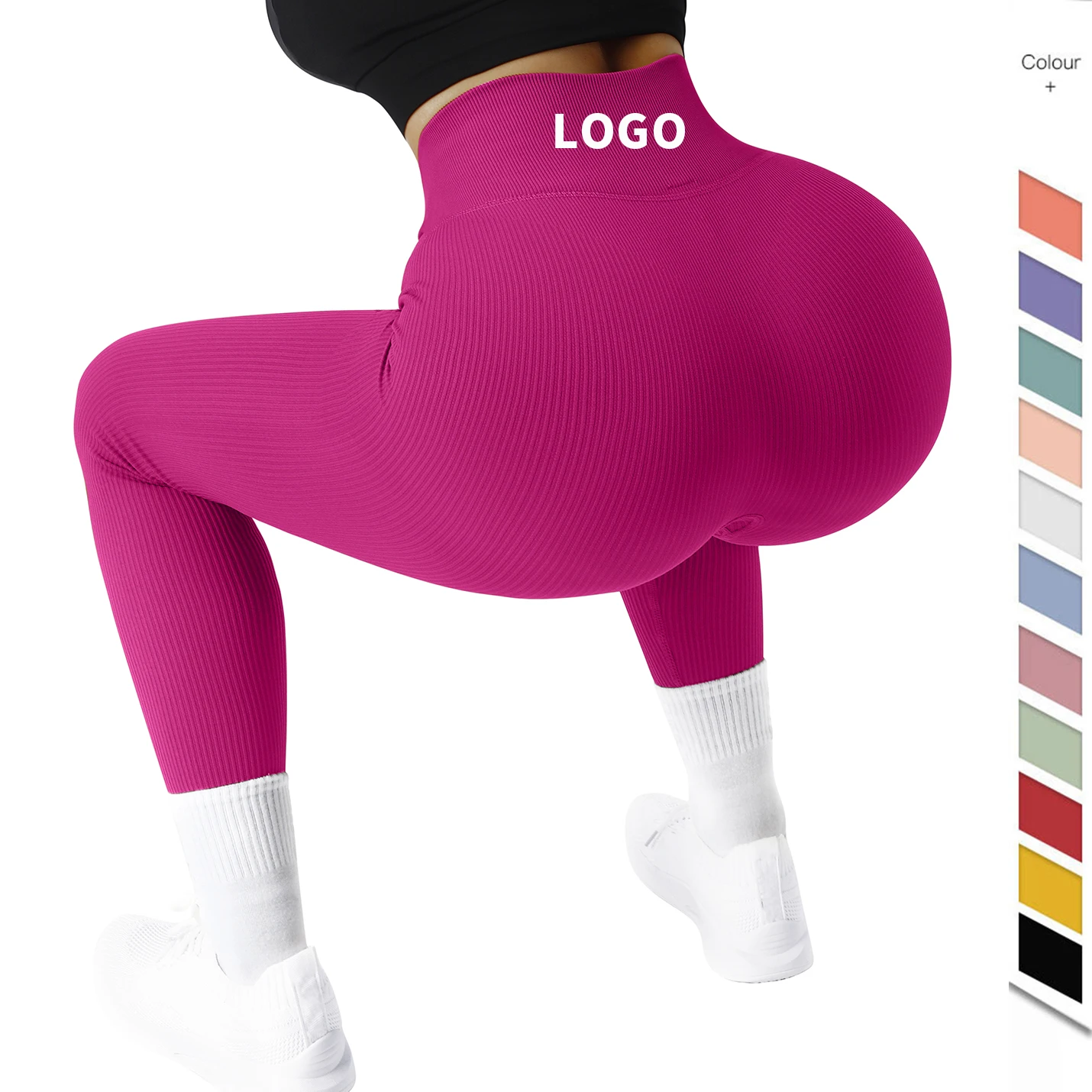 

Custom LOGO Activewear High Waist Tummy Control Ribbed Yoga Pants Scrunch Seamless Womens Ruched Butt Lifting Leggings