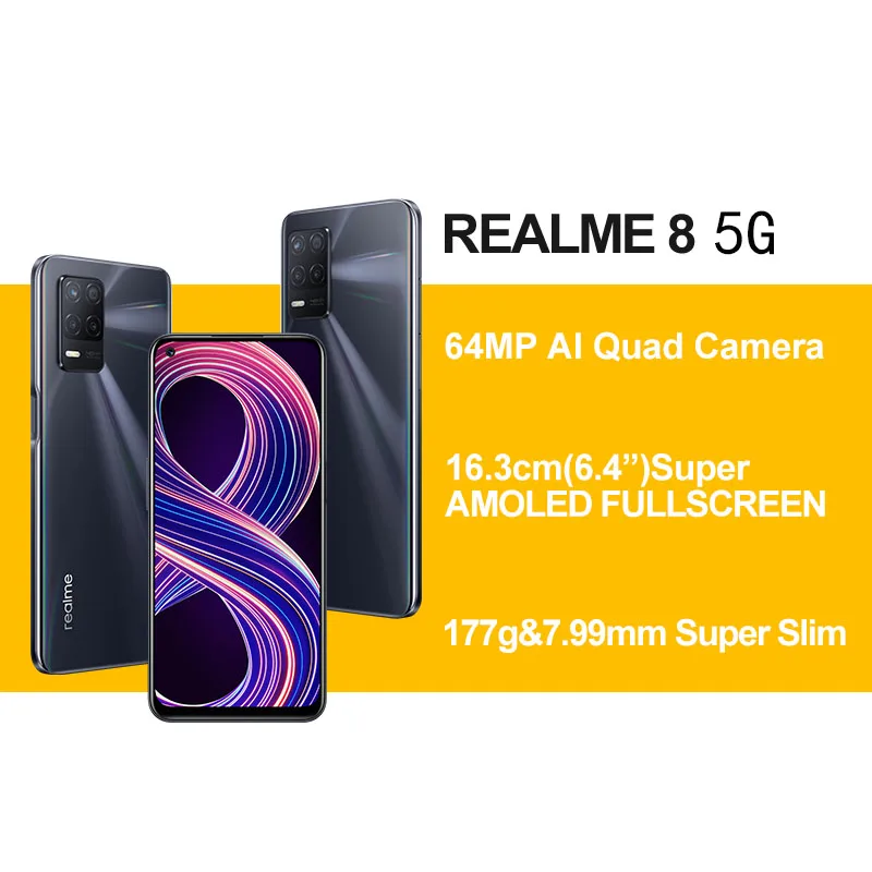 

Global Version realme 8 Smartphone 5g 4GB 64GB 6.5 inch Dimensity 700 48MP Camera 5000mAh 18W Quick Charge Wholesale Smartphone