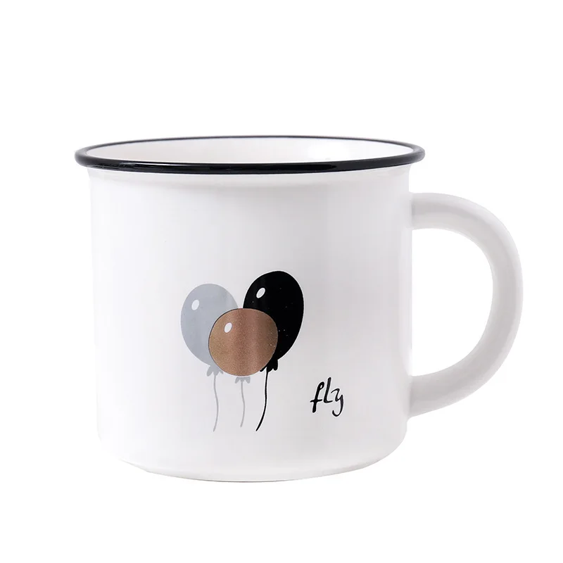 

Simple ceramic mug large capacity breakfast milk water cup ins student gift tea cup, White