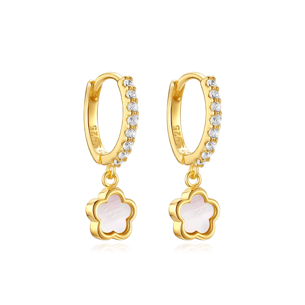 Fashion Jewelry 925 Sterling Silver Trendy Diamond Earrings Flower Shell Pearl square Zircon Gold Plated Hoop Earrings Women
