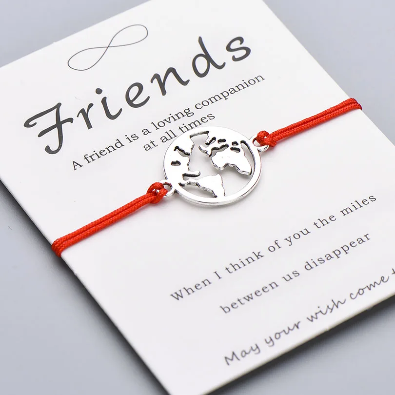 

Trendy Friendship Wish Bracelet Lucky Red String World Map Bracelets for Women Men Friends Jewelry Gift Adjustable