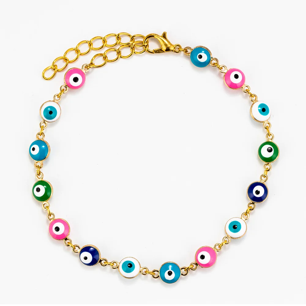 

2021 Hotsale Adjustable Link Chain Colorful Beaded Bracelet Anklet Oil Dripping Evil Eyes Beads Bracelet
