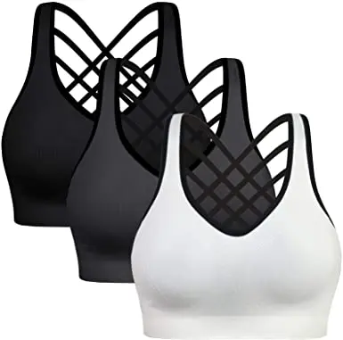 

Padded Strappy Sports Bras for Women - Activewear Tops for Yoga Running Fitness Strappy Yoga Bra for Fitness Workout Sports Bra, White, black, gray, navy blue