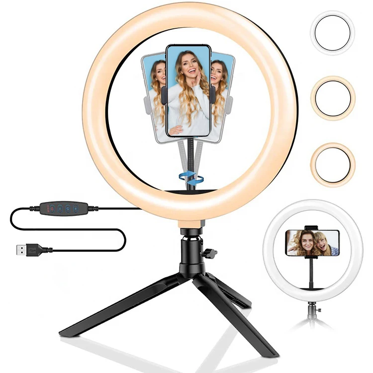 

12" LED Selfie Ring Light with Tripod Stand and Phone Holder Dimmable Desk Makeup RingLight 3 Light Modes & 10 Brightness Level