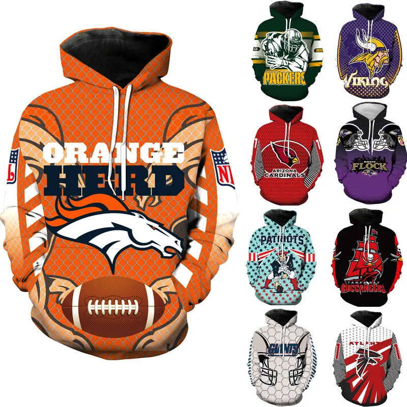 

2020 3D Classic Printing Hoodies Adolescent Pullover Men's Long Sleeve Tracksuit American Rugby team hoodies, Multi