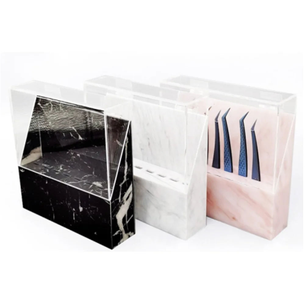 

Custom Logo 8 Holes Marble Acrylic las Eyelash Extension Tweezers Display Storage Pearly White Pink Tweezer Holder, Black,white,pink