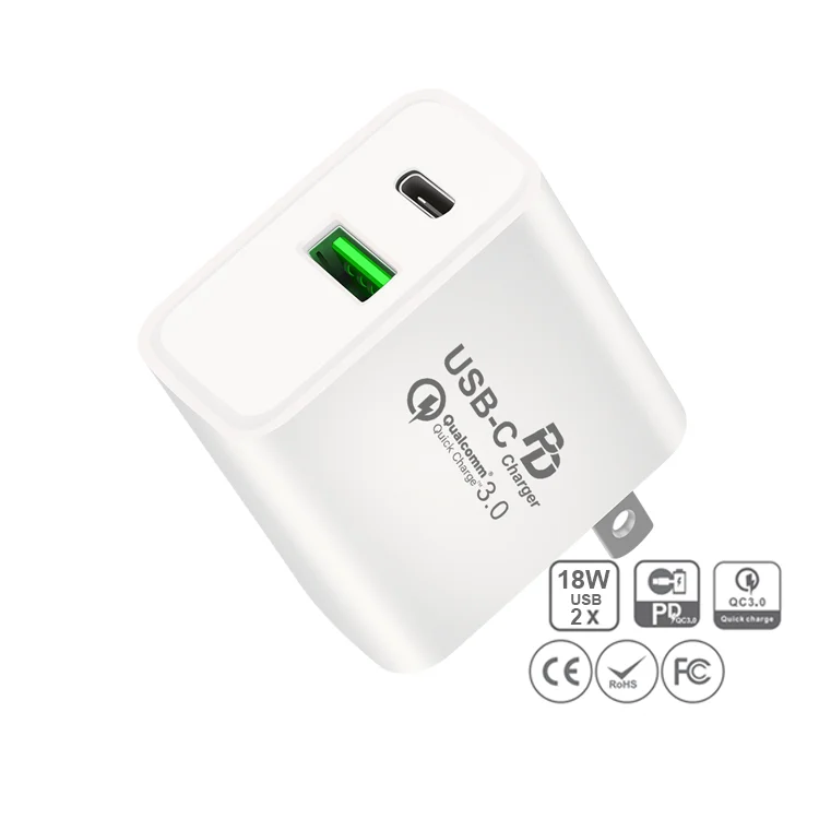 

Unionup Dual USB Quick Charger QC 3.0 USB Type-C PD Fast Charger For Samsung, White