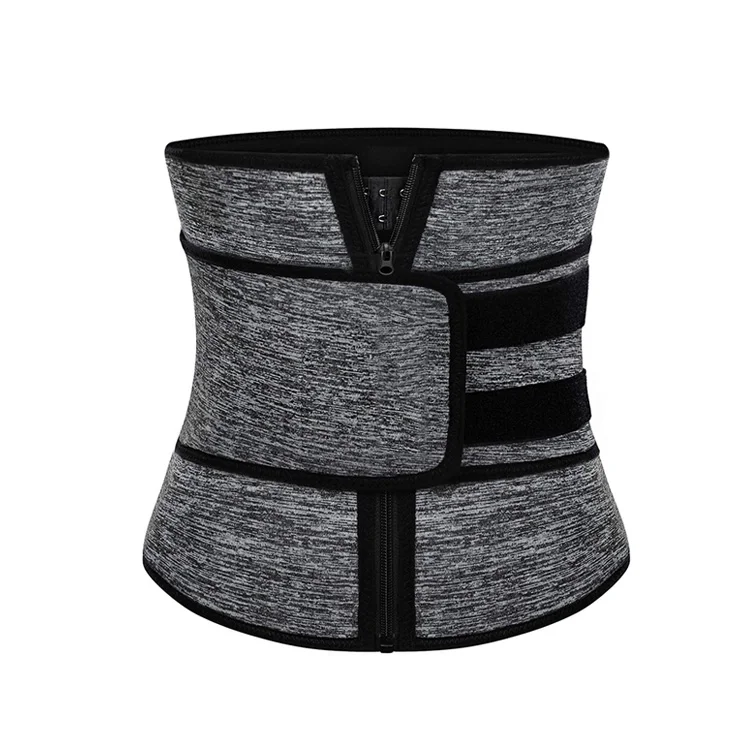 

wholesale Double Belt Cincher Shaper Slimmer Neoprene Zipper Sweat Waist Trainer Corset Tummy Trimmer for Women, Grey