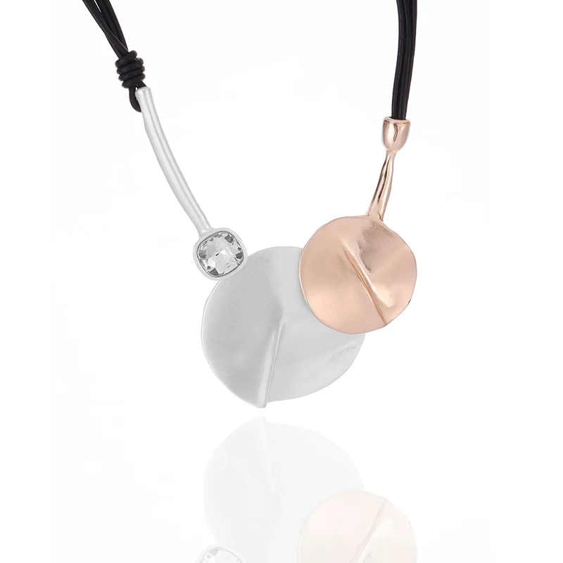 

Custom Overlap Round Disc Necklace Black Leather Cord Women Chunky Choker Jewelry