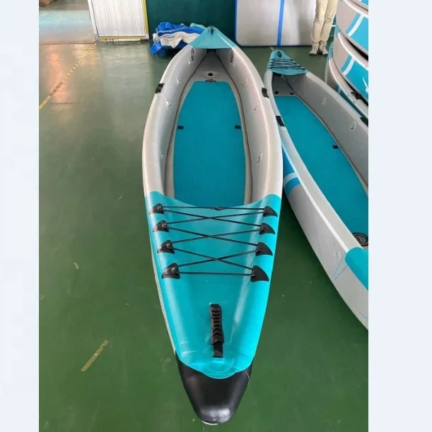 

Stock 2 person factory custom fishing canoe rowing boat pedal Drop Stitch Inflatable Kayak, Blue