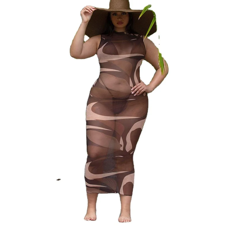 

2021 New Arrival HOT ITEMS Women sexy o neck sleeveless see through summer ladies casual dresses