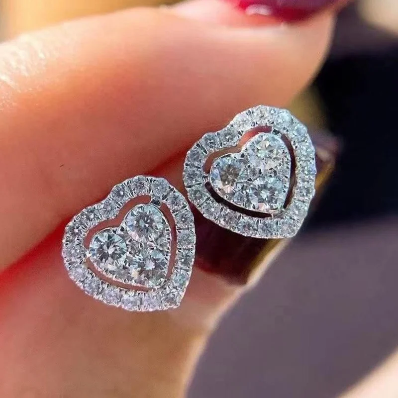 

Luxury Full Cubic Zircon Heart Earrings for Bridal Wedding Engagement Accessories Shiny Fashion Jewelry Women Ear, Customized color