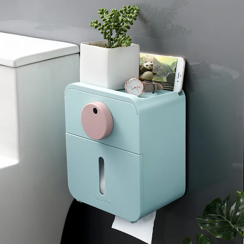 

Punch-free toilet tissue box roll paper tissue holder household toilet paper rack pumping paper tube storage box