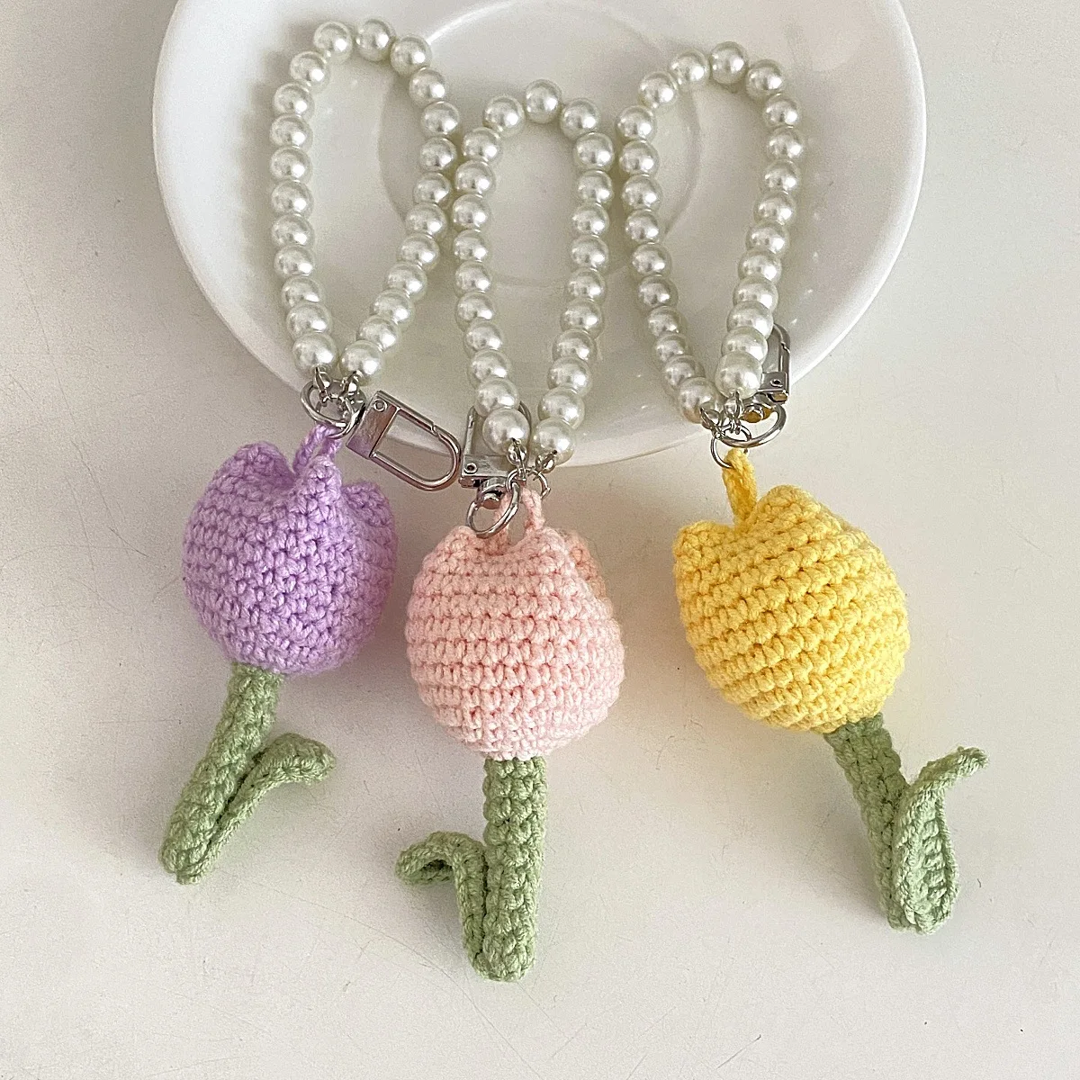 

Llavero De Flores Creative Lovely Girl Pearl Key Chain Tulip String Llavero De Tulipanes Flower Tulips Key Chain