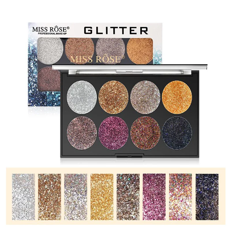 

Miss Rose 8-Color Sequins Glitter Eye Shadow Plate Bling Glitter Powder Highlight Eyeshadow