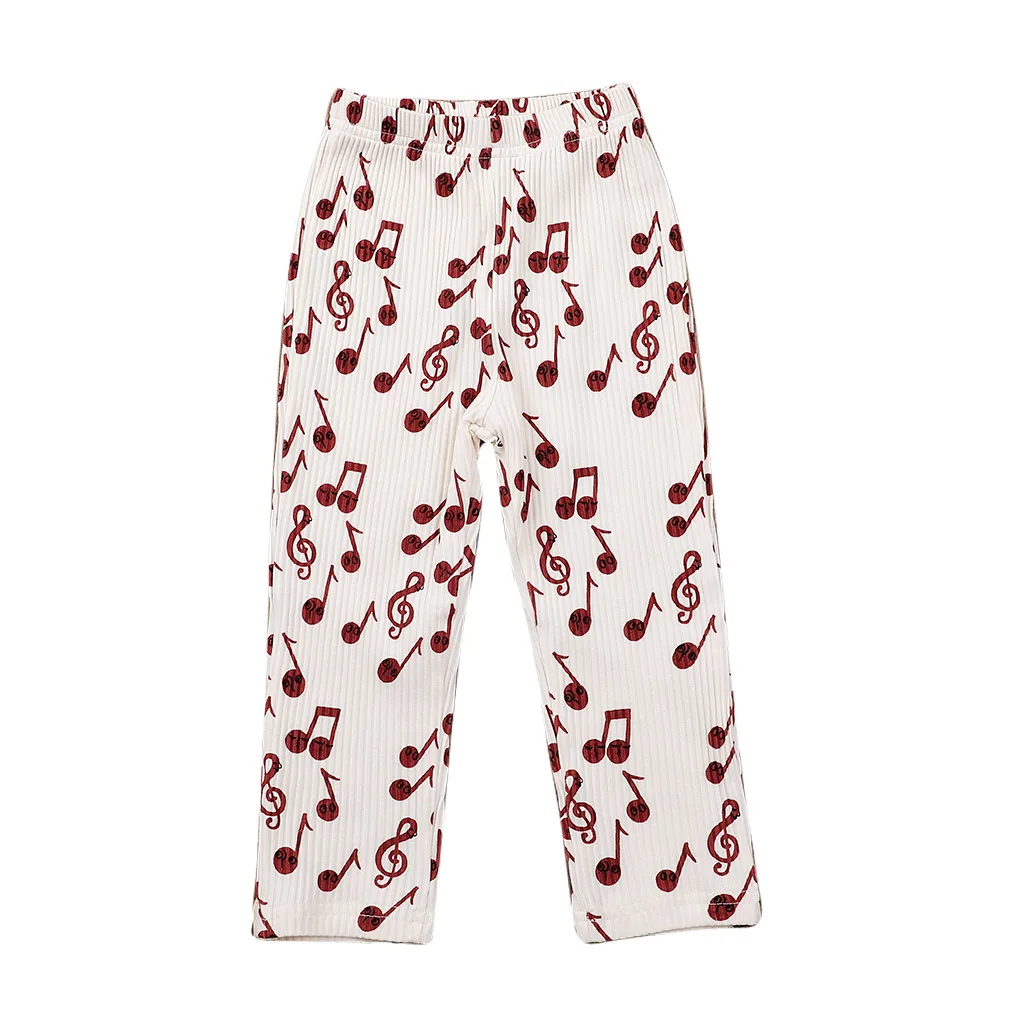 

Music Note Pattern Children Pants For Little Girl Corduroy Trousers With Note Print, Apricot