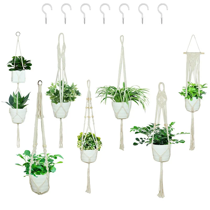 

Vlovelife 1pc Indoor Outdoor Home Decors Hanging Planter Basket With Hooks Flower Pot Holder Macrame Plant Hangers, White