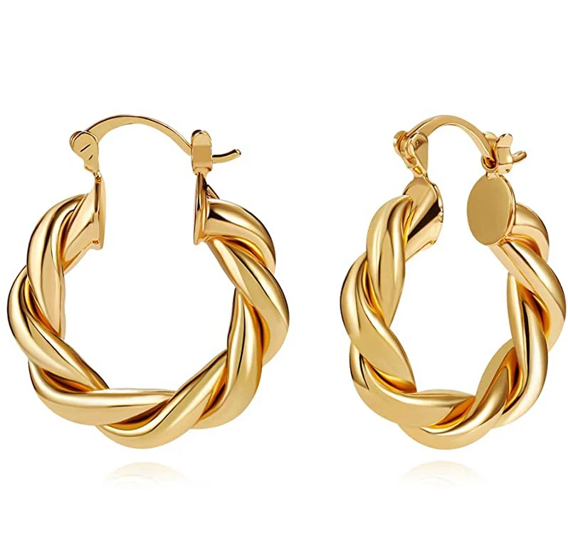 

Strictly Control Quality Women's Twisted Gold Thick Ring Earrings for Women