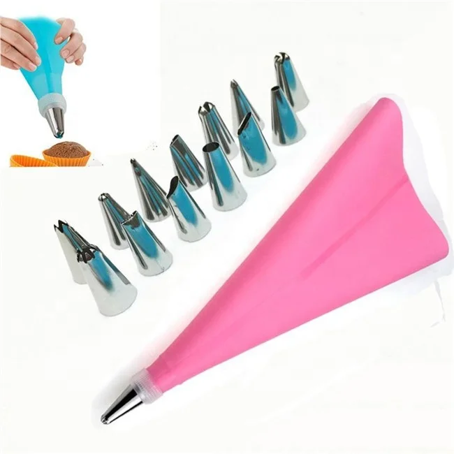 

14pcs Set Silicone Icing Piping Cream Pastry Bag Stainless Steel Nozzle Set