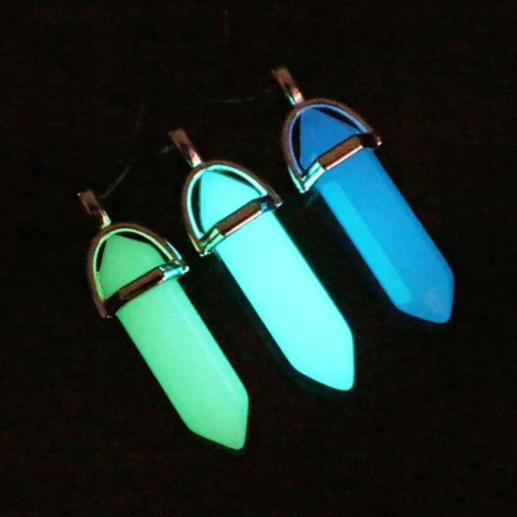 

New Luminous Stone Fluorescent Hexagonal Column Necklace Natural Crystal Gem Stone Pendant