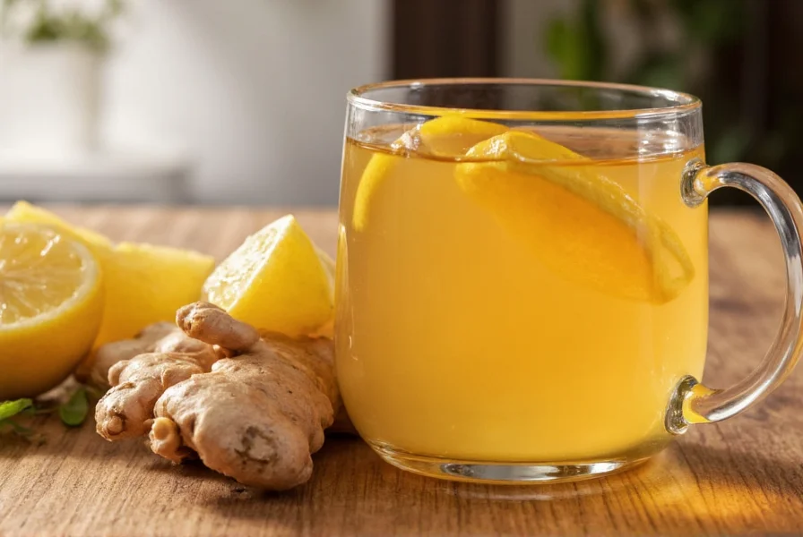 Fresh ginger root and lemon slices in a teapot