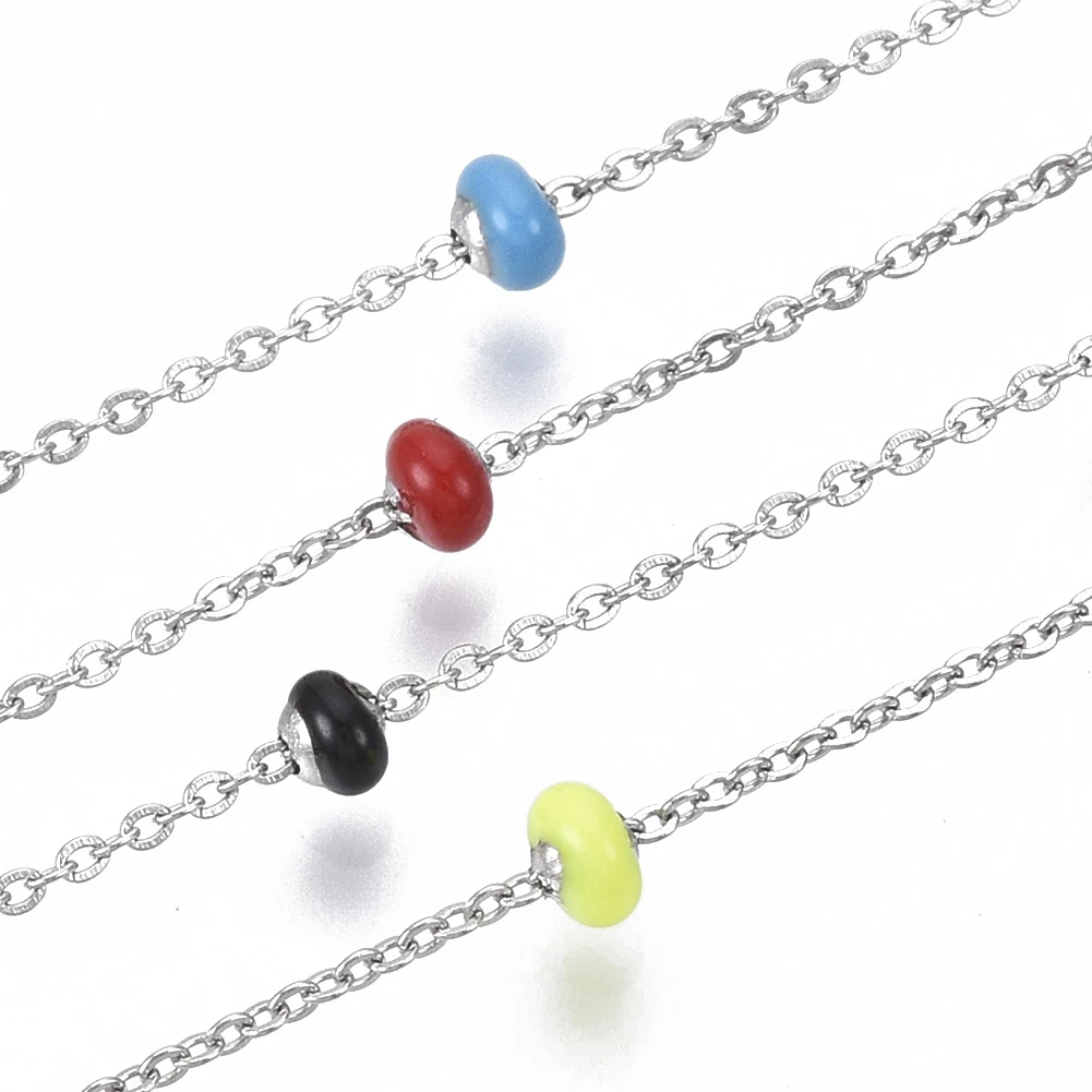 

PandaHall 304 Stainless Steel Platinum Enamel Satellite Chains, Mixed color