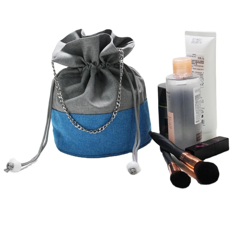 

Women Mini Polyester Drawstring Makeup Bag cosmetic cute pouch with drawstring chain