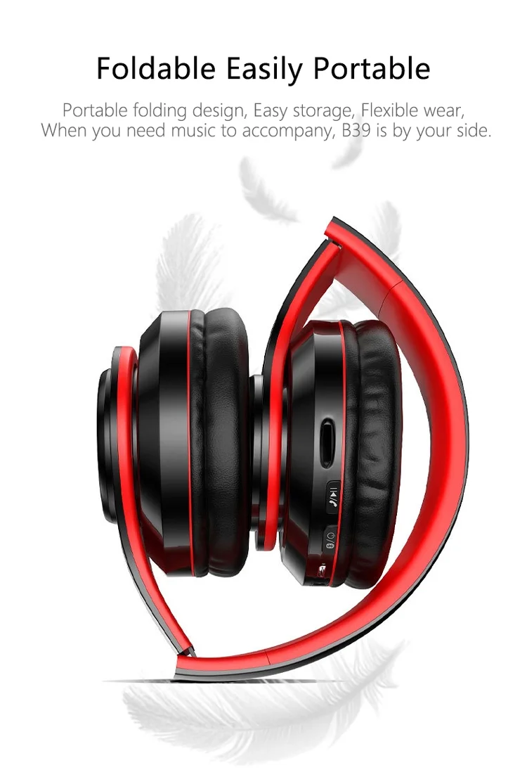 B39 headphone over ear wireless bt headset with microphone support tf card mp3 player with led colorful breathing lights - ANKUX.COM