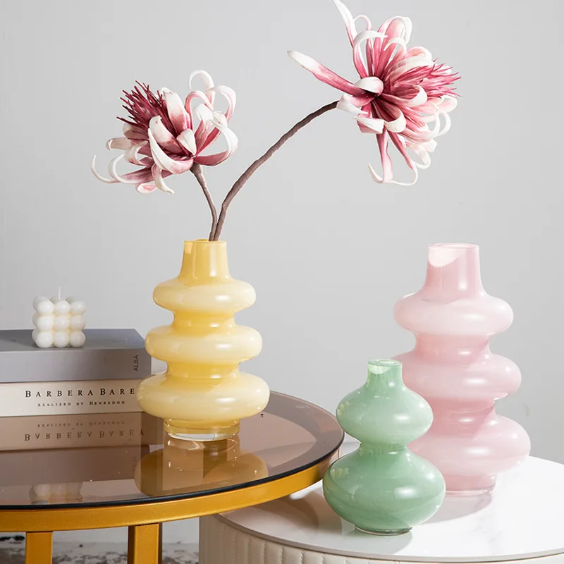 Coastal Style Color Glass Tabletop Vase High-grade Ornaments Simple Dry Flower Hydroponic Flower Pot Home Decoration Crafts Vase