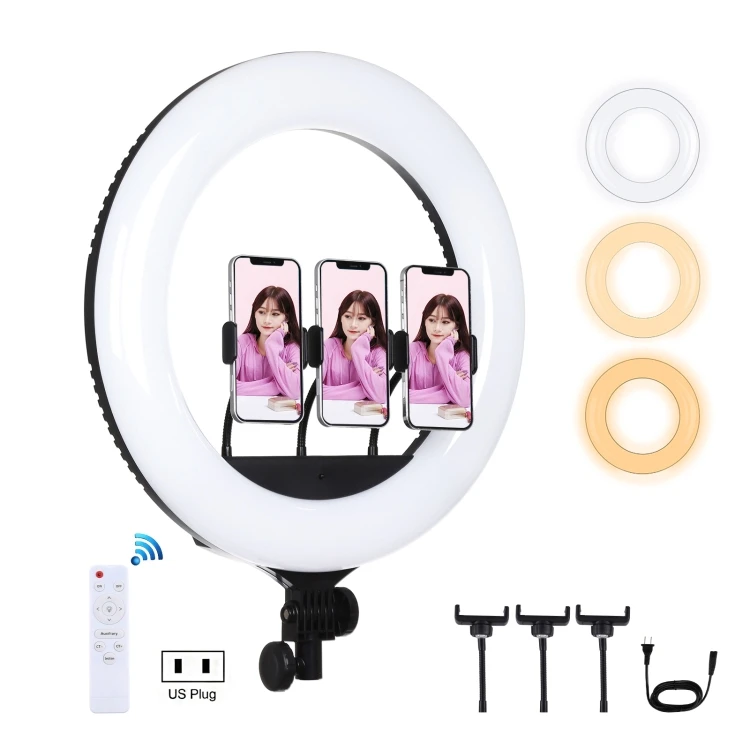 

Hot Sale PULUZ 18 inch 3 Phones White Light LED Ring Light with Remote Control