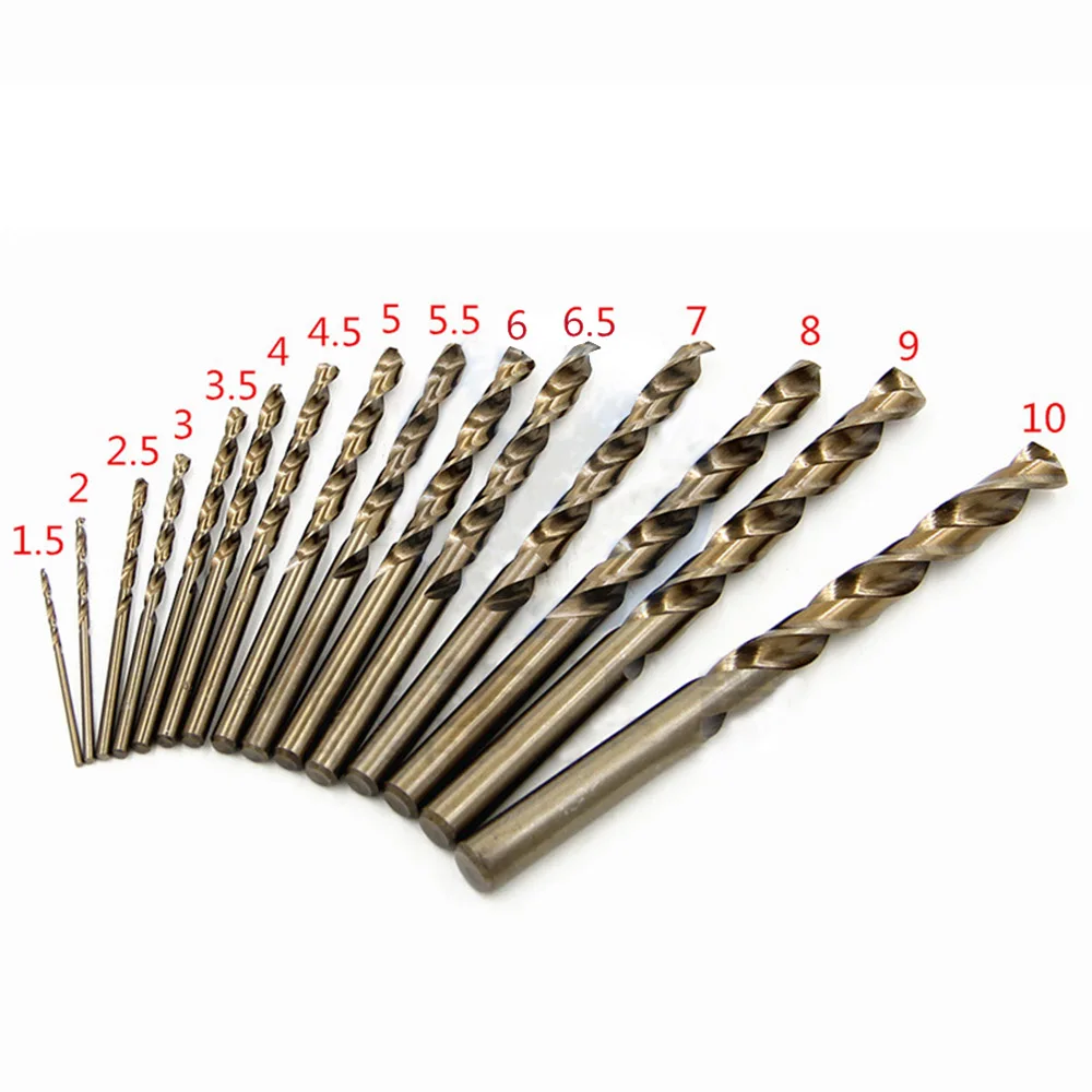 15 Piece 1.5-10mmm35 High Speed Steel with Cobalt Full Ground Roasted Yellow Straight Shank Twist Drill Set Stainless Steel Hole