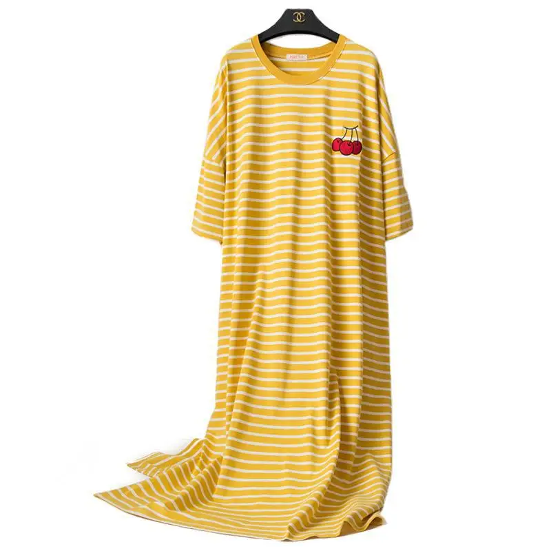 

Female Fruit Striped Cotton Nightdress Cute Short Sleeve Loose Maternity Pajamas