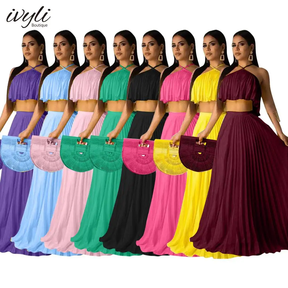 

Fashionable Sleeveless Halter Top + Long Skirt Skirt Sets Customizable Women's 2 Piece Suit 2022 Women's Summer Sets