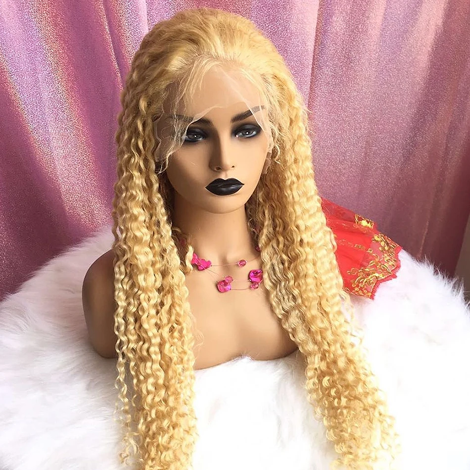 

Rosabeauty Transparent 613 Blonde Brazilian Deep Wave 13x4 Lace Front Human Hair Wig PrePlucked Remy Frontal Wigs 150 Density