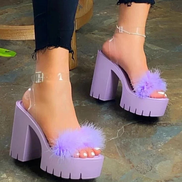 

Hot sale new style open toe sandals European and American fish mouth high heel furry shoes women, Picture