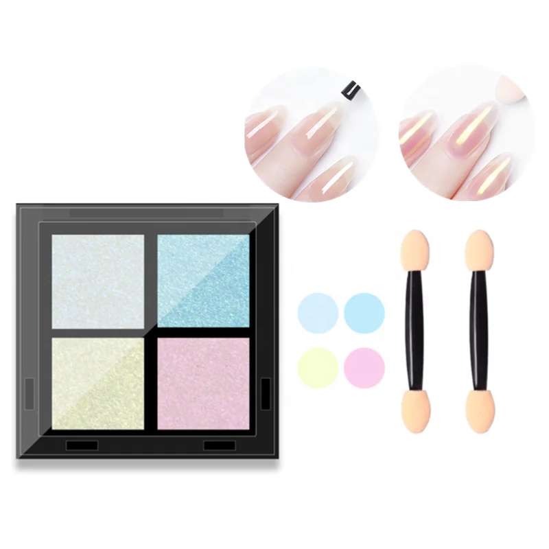 

2021 New Nail Art 4-color Solid Aurora Mirror Powder Ice Transparent Fairy Woman Fish Phantom Nude Powder, Gold and silver