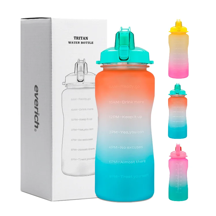 

in stock 64oz Motivational Large capacity Water Bottle with Straw Time Marker Leakproof BPA Free Big Water Jug, Customized color