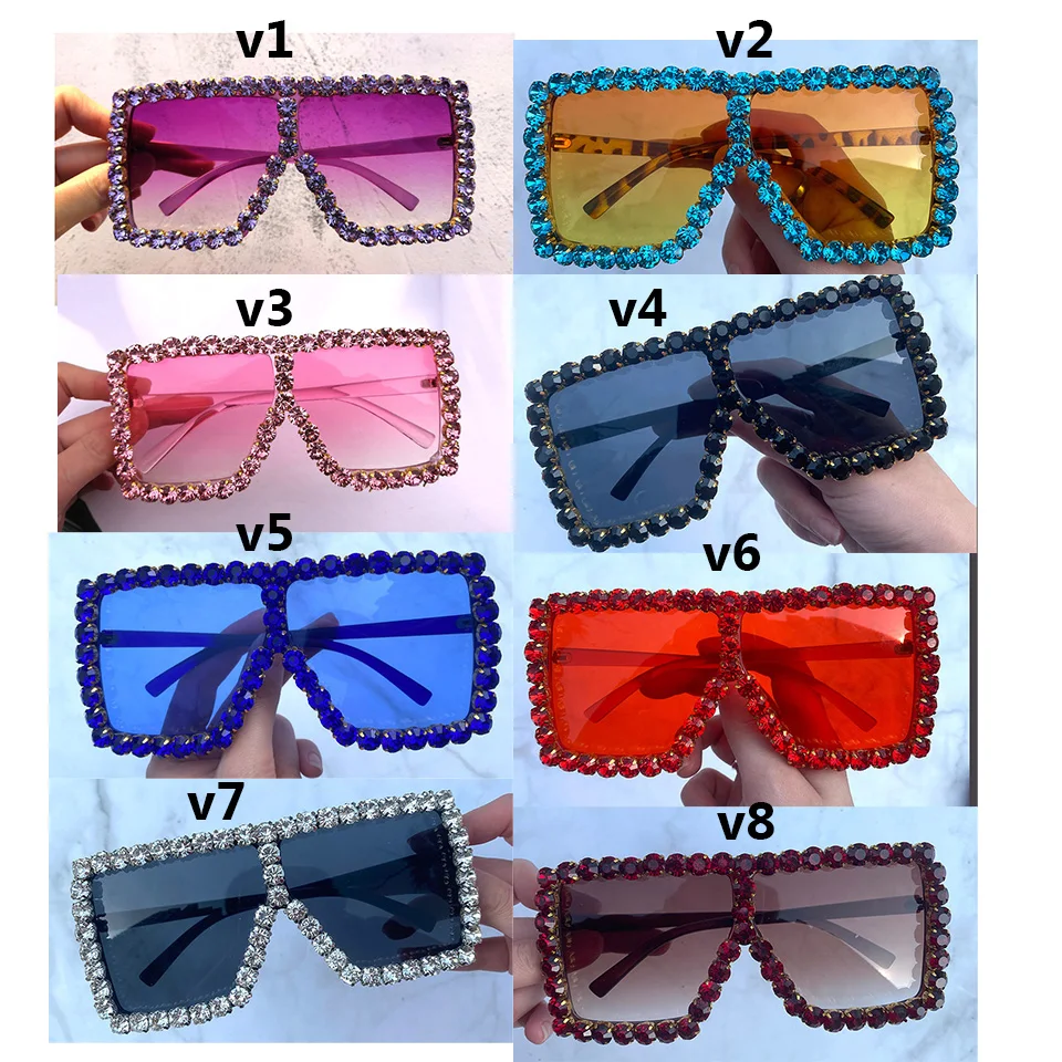 

YIDING Fashion 2020 hot diamond rhinestone sunglasses oversize shades sun glasses pink oversized sunglasses wholesale, As is or customized