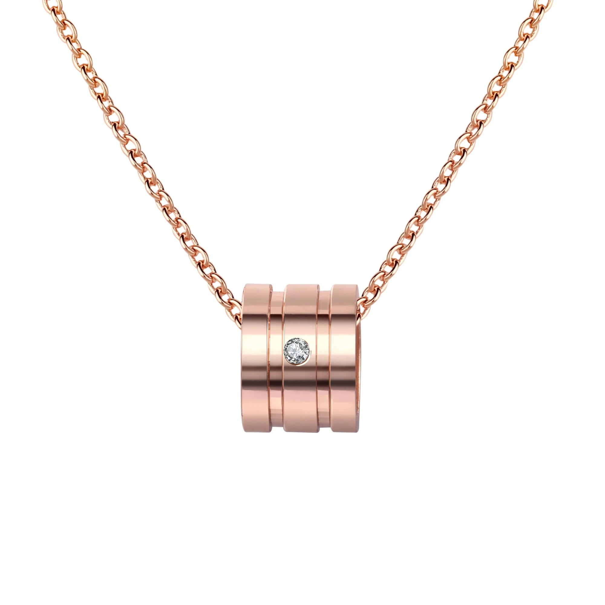 

925 Sterling Silver Inlay Zircon Cylindrical Pendant Necklace Minimalist Charm Necklace Rose Gold Plated For Women