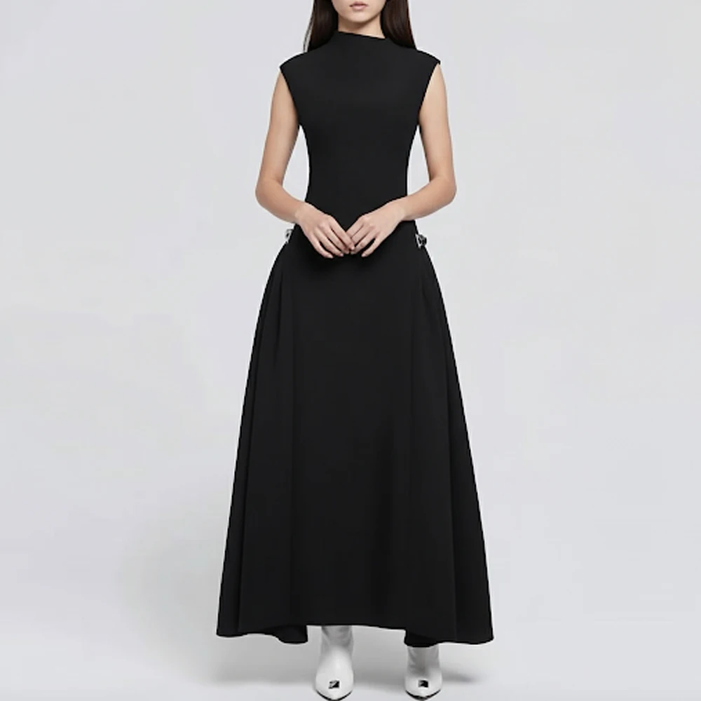 Brand Customization Niche Women's High Waist Banquet Dress Sleeveless Flared Design Maxi Gowns Party Dress Women Lady Elegant