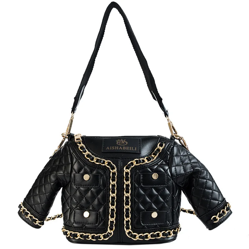 

2021 New Fashion jacket shape handbag small chain pu leather girls crossbody shoulder bag, Black