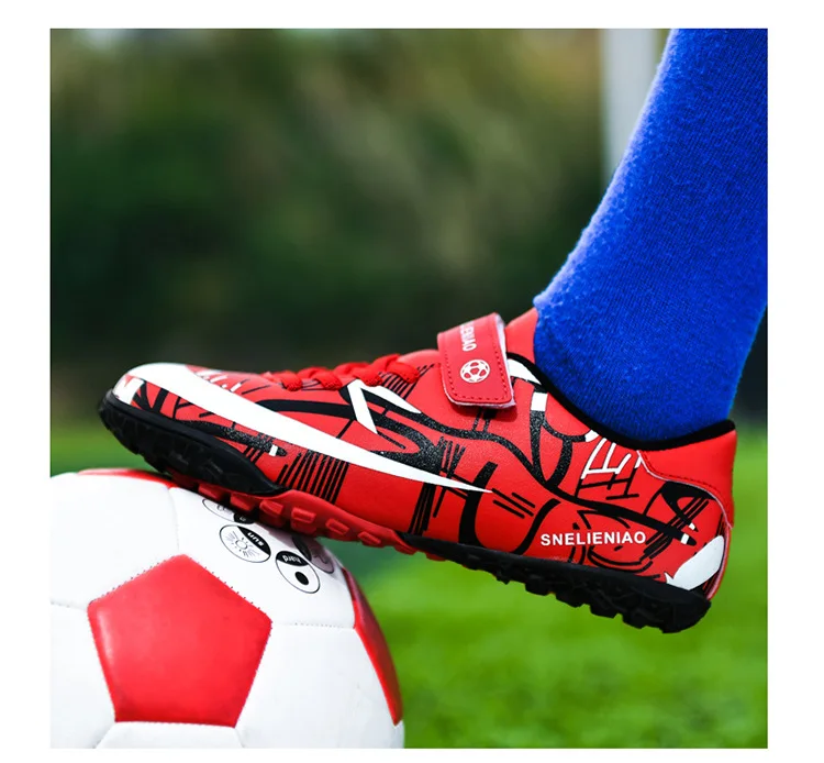 

Size  Non-Lace Football Game School Children AG TF training Soccer Shoes, White/red/blue