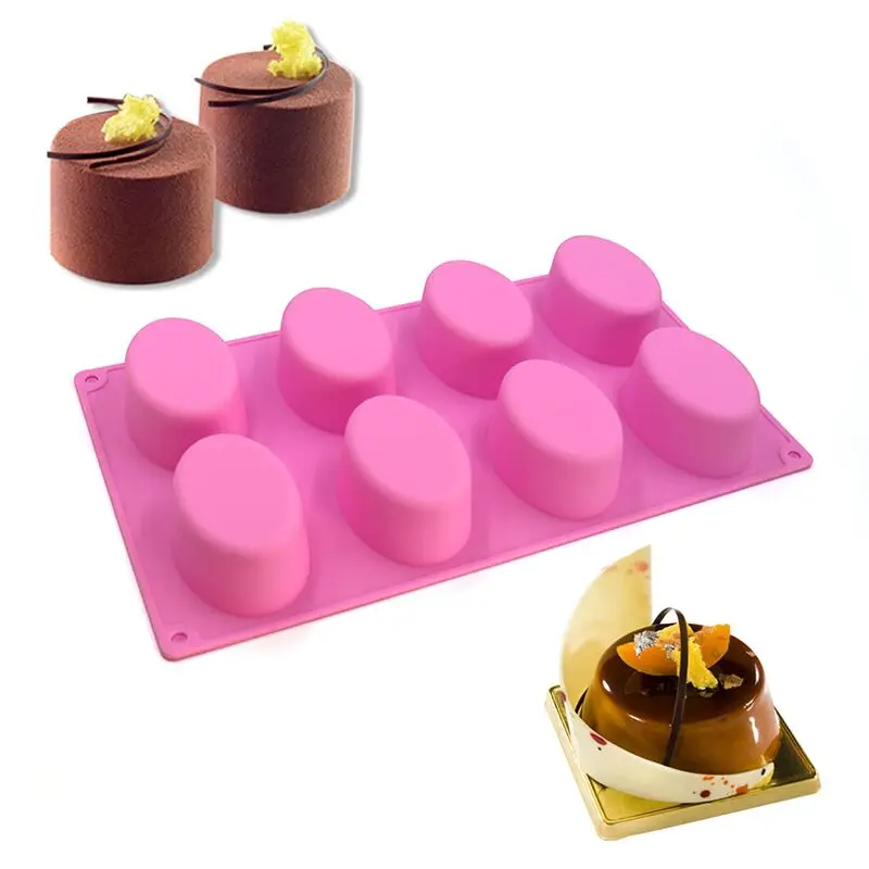 

Reusable And Flexible 8 Cavities Oval Silicone Soap Molds For DIY Making Soap Chocolate Cake Muffin Candy Mold, Pink