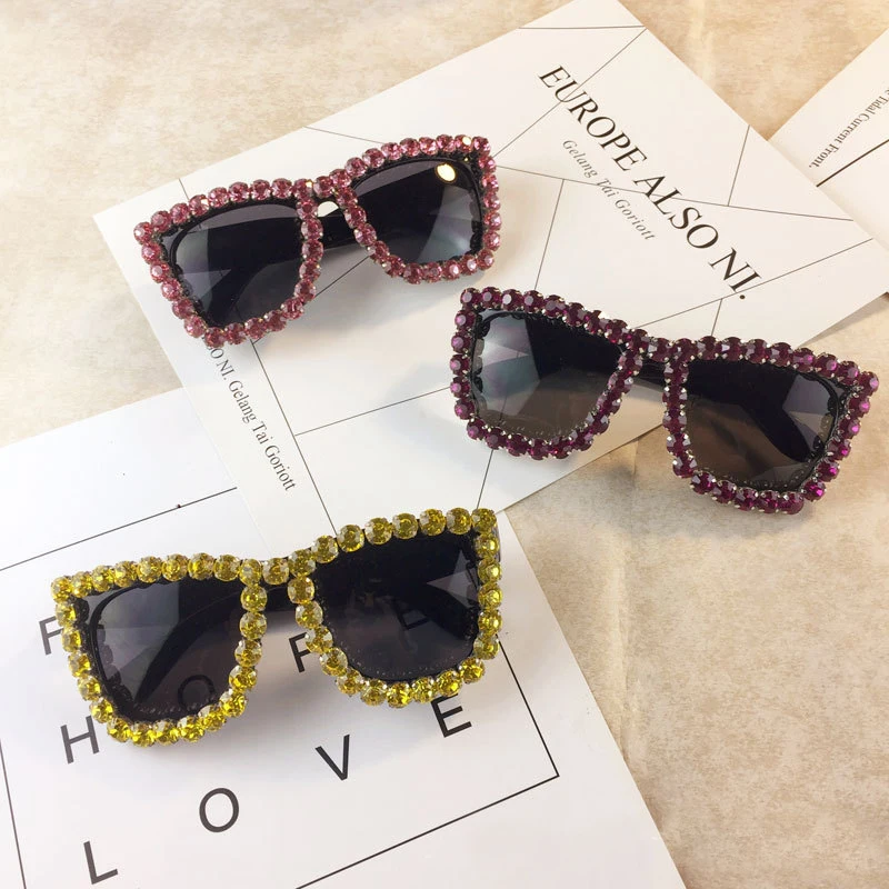 

2021 shades fashionable oversize custom logo sunglasses sexy eyewear women rhinestone glasses, As for the pictures shows