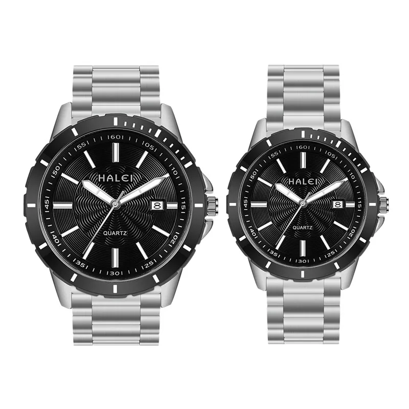 

HALEI original premium brand watch set fashion luxury unisex watch stainless steel water proof couple quartz watches, 8 colors