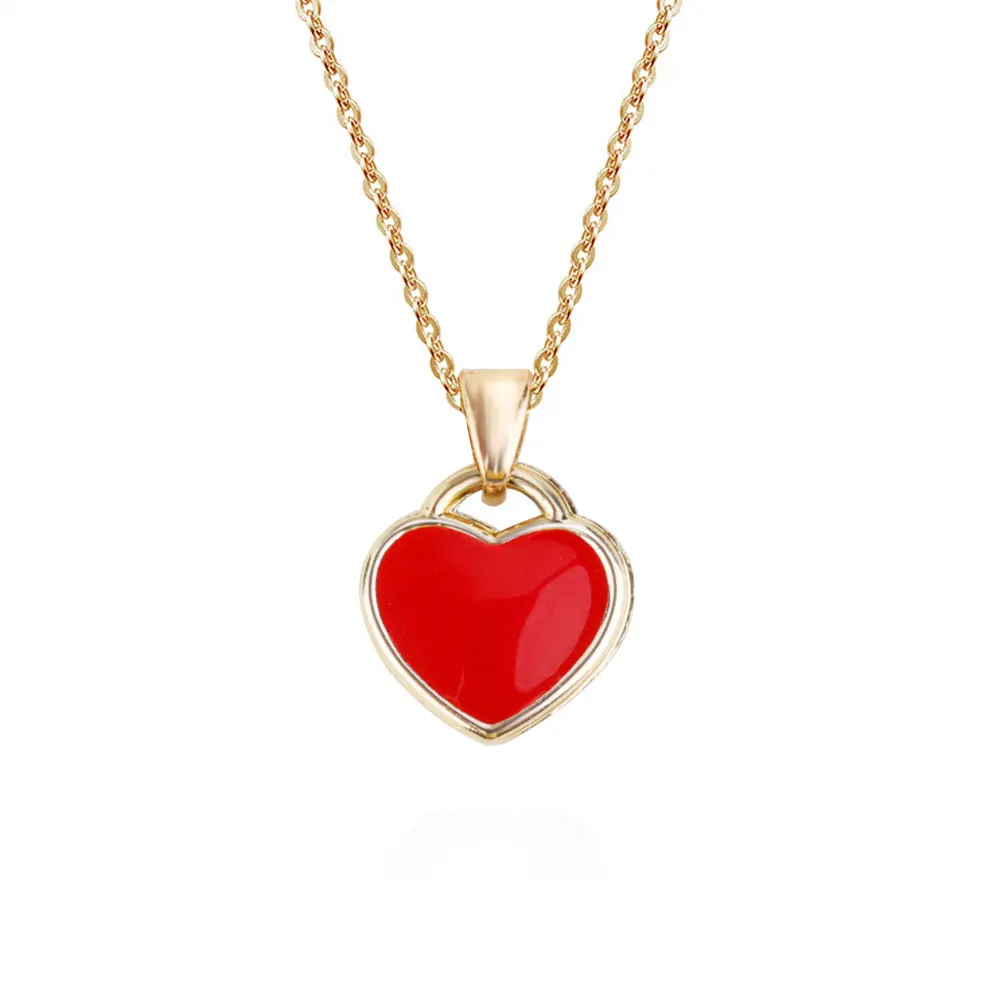 

Fashion Minimalist Smooth Red Heart Shaped Pendant Necklace Gold Color Cute Charm Necklace For Women Joyeria2021, Silver gold