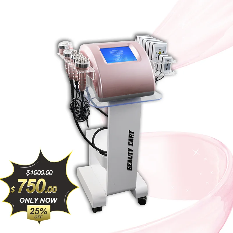 

2021 New Arrival 6 In 1 40k Ultrasonic Cavitation Vacuum Radio Frequency Laser 8 Pads Lipo Slimming Machine For Home Use, Rose gold