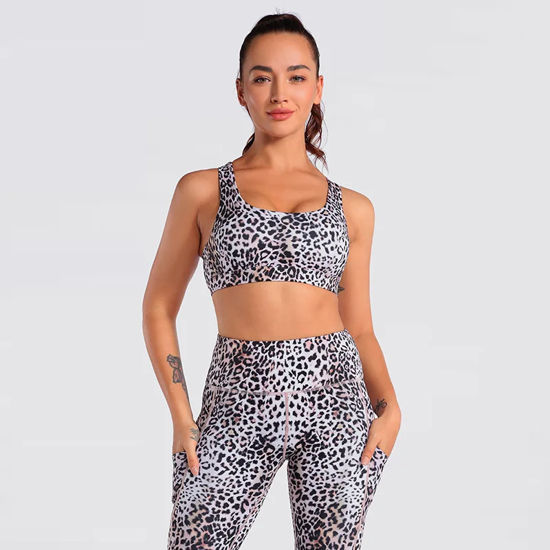 

Leopard Stripe Printing Shockproof Yoga Wear Workout Tight Sports Bra Fitness Tops For Women